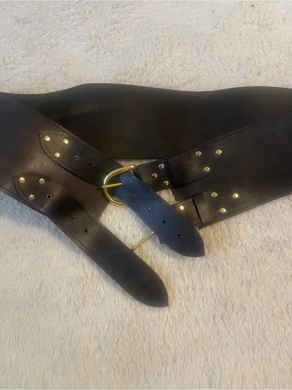 Leather Wide Black Leather Men’s Belt with Gold Buckle